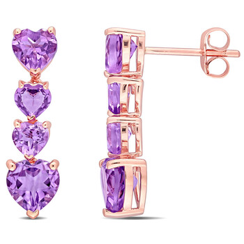 Bông tai Amour 10K Rose Gold 3 1/8 Ct Tgw Heart Shape Amethyst Drop Earrings