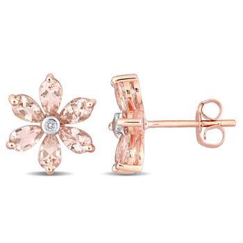 Bông tai Amour 10K Rose Gold 3 Ct Tgw Morganite And 0.02 Ct Tdw Diamond Accent Floral Stud Earrings