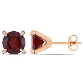 Bông tai Amour 10K Rose Gold 4 Ct Tgw Garnet Martini Stud Earrings With Diamond-Accented Prongs