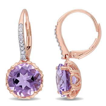 Bông tai Amour 10K Rose Gold 5 Ct Tgw Amethyst And 1/10 Ct Tw Diamond Leverback Earrings