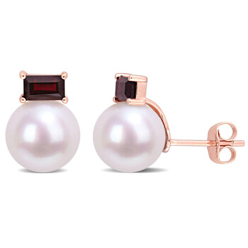 Bông tai Amour 10K Rose Gold Cultured Freshwater Pearl And 4/5 Ct Tgw Garnet Stud Earrings