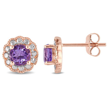 Bông tai Amour 10K Rose Gold With White Rhodium Plating 4/5 Ct Tgw Amethyst Flower Birthstone Stud Earrings