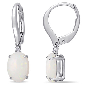 Bông tai Amour 10K White Gold 0.02 Ct Diamond And 1 1/3 Ct Opal Dangle Earrings