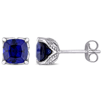 Bông tai Amour 10K White Gold 0.024 Ct Diamond And 2 1/2 Ct Created Blue Sapphire Stud Earrings