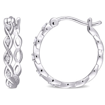 Bông tai Amour 10K White Gold 0.05 Ct Tdw Diamond Accent Hoop Earrings