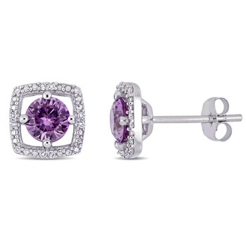 Amour 10K White Gold 0.07 Ct Diamond And 1 1/5 Ct Created Alexandrite Stud Earrings 2 Bông tai Amour 10K White Gold 0.07 Ct Diamond And 1 1/5 Ct Created Alexandrite Stud Earrings