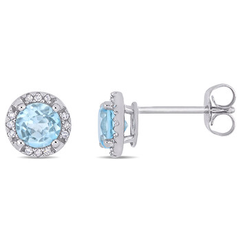 Bông tai Amour 10K White Gold 1.06 Ct Tgw Sky-Blue Topaz Halo Earrings With 0.07 Ct Tdw Diamonds