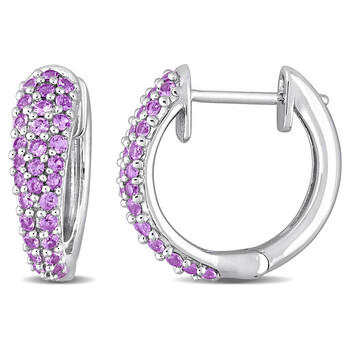 Amour 10K White Gold 1 1/4 Ct Tgw Pink Sapphire Hoop Earrings 1 Bông tai Amour 10K White Gold 1 1/4 Ct Tgw Pink Sapphire Hoop Earrings
