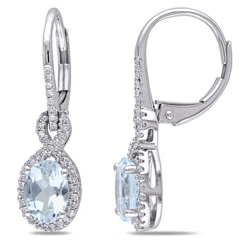 Bông tai Amour 10K White Gold 1 1/5 Ct Tgw Aquamarine And 1/4 Ct Tdw Diamond Leverback Earrings