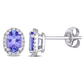 Bông tai Amour 10K White Gold 1/10 Ct Diamond Tw And 7/8 Ct Tgw Tanzanite Fashion Post Earrings