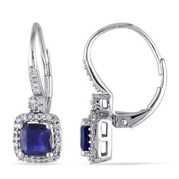 Amour 10K White Gold 1 2/5 Ct Tgw Diffused Sapphire And 1/5 Ct Tdw Diamond Halo Leverback Earrings 1 Bông tai Amour 10K White Gold 1 2/5 Ct Tgw Diffused Sapphire And 1/5 Ct Tdw Diamond Halo Leverback Earrings