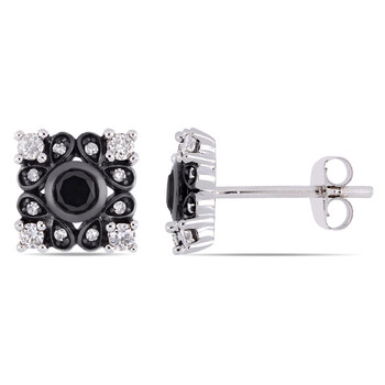 Amour 10K White Gold 1/2 Ct Tdw Black And White Diamond Bohemian Stud Earrings 2 Bông tai Amour 10K White Gold 1/2 Ct Tdw Black And White Diamond Bohemian Stud Earrings