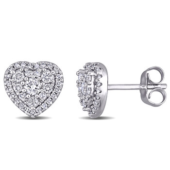 Amour 10K White Gold 1/2 Ct Tdw Diamond Composite Heart Shape Halo Stud Earrings 1 Bông tai Amour 10K White Gold 1/2 Ct Tdw Diamond Composite Heart Shape Halo Stud Earrings