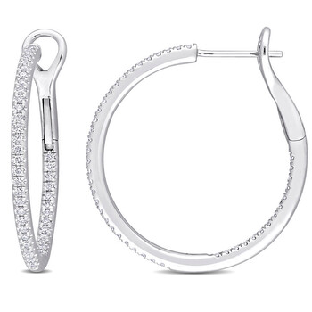 Bông tai Amour 10K White Gold 1/2 Ct Tdw Diamond Hoop Earrings