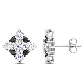 Bông tai Amour 10K White Gold 1/3 Ct Black Diamond And 2 1/6 Ct Tgw Created White Moissanite Stud Earrings