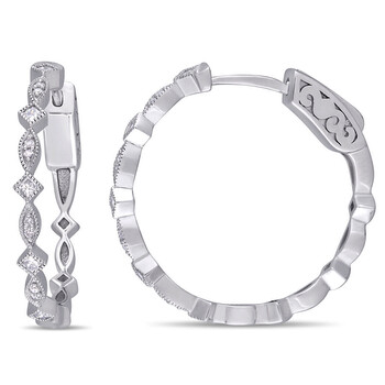 Bông tai Amour 10K White Gold 1/4 Ct Tdw Diamond Geometric Hoop Earrings
