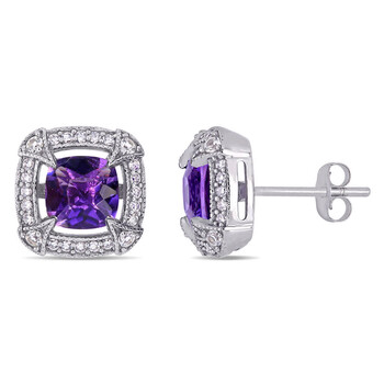 Bông tai Amour 10K White Gold 1/5 Ct Diamond And 1 4/5 Ct Amethyst & White Sapphire Stud Earrings