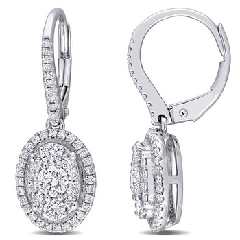 Amour 10K White Gold 1 Ct Tdw Diamond Composite Oval Shape Halo Leverback Earrings 1 Bông tai Amour 10K White Gold 1 Ct Tdw Diamond Composite Oval Shape Halo Leverback Earrings