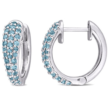 Amour 10K White Gold 1 Ct Tgw London-Blue Topaz Hoop Earrings 2 Bông tai Amour 10K White Gold 1 Ct Tgw London-Blue Topaz Hoop Earrings