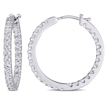 Bông tai Amour 10K White Gold 2 1/2 Ct Tgw White Topaz Hoop Earrings