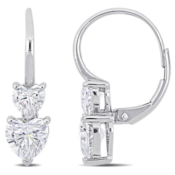 Amour 10K White Gold 2 3/8 Ct Tgw Created White Moissanite Heart Leverback Earrings 2 Bông tai Amour 10K White Gold 2 3/8 Ct Tgw Created White Moissanite Heart Leverback Earrings