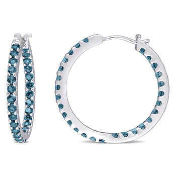 Bông tai Amour 10K White Gold 2 4/5 Ct Tgw London Blue Topaz Hoop Earrings