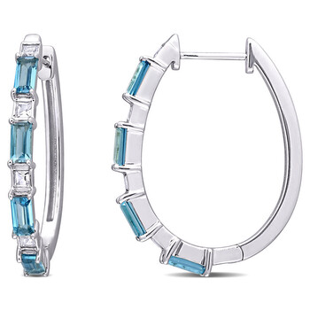 Amour 10K White Gold 2 5/8 Ct Tgw London-Blue Topaz And White Topaz Hoop Earrings 1 Bông tai Amour 10K White Gold 2 5/8 Ct Tgw London-Blue Topaz And White Topaz Hoop Earrings