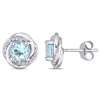 Bông tai Amour 10K White Gold 2 Ct Tgw Sky-Blue Topaz And 1/7 Ct Tdw Diamond Accent Swirl Earrings