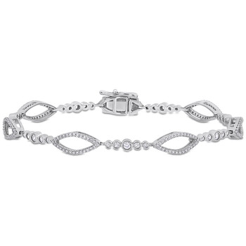 Vòng tay Amour 10K White Gold 3/4 Ct Tgw White Sapphire And 3/5 Ct Tdw Diamond Link Bracelet chính hãng