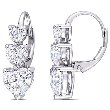 Bông tai Amour 10K White Gold 3 5/8 Ct Tgw White Created Moissanite Heart Leverback Earrings