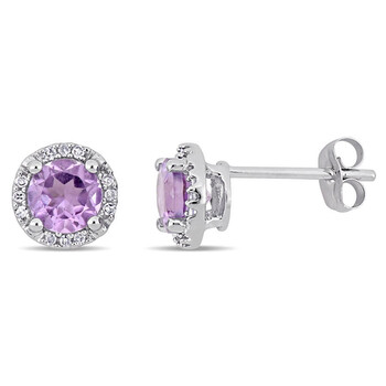 Bông tai Amour 10K White Gold 4/5 Ct Tgw Amethyst Halo Earrings With 007 Ct Tdw Diamonds