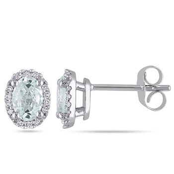 Amour 10K White Gold 4/5 Ct Tgw Aquamarine And 1/10 Ct Tdw Diamond Halo Earrings 1 Bông tai Amour 10K White Gold 4/5 Ct Tgw Aquamarine And 1/10 Ct Tdw Diamond Halo Earrings