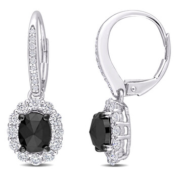 Bông tai Amour 10K White Gold 4/5 Ct Tgw Created Moissanite And 1/2 Ct Tdw Black Diamond Leverback Earrings
