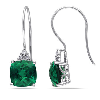 Bông tai Amour 10K White Gold 5 3/8 Ct Tgw Created Emerald Sapphire Earrings With 0.03 Ct Tdw Diamonds