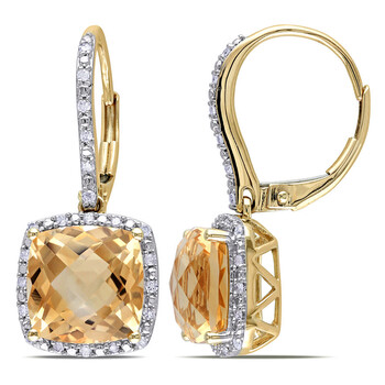 Bông tai Amour 10K White Gold 5 45 Ct Tgw Citrine And 1/5 Ct Tdw Diamond Halo Leverback Earrings