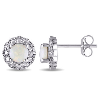 Bông tai Amour 10K White Gold 5/8 Ct Tgw Opal Flower Birthstone Stud Earrings