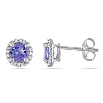 Bông tai Amour 10K White Gold Halo 0.07 Ct Tdw Diamond And 1 1/10 Ct Tgw Tanzanite Stud Earrings
