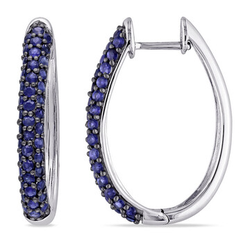 Bông tai Amour 10K White Gold With Black Rhodium 1 3/4 Ct Tgw Dark Blue Sapphire Hoop Earrings