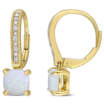 Amour 10K Yellow Gold 1 1/3 Ct Tgw Opal And 0.05 Ct Tdw Diamond Accent Milgrain Leverback Earrings 2 Bông tai Amour 10K Yellow Gold 1 1/3 Ct Tgw Opal And 0.05 Ct Tdw Diamond Accent Milgrain Leverback Earrings