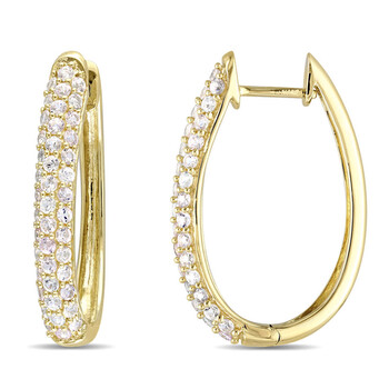 Bông tai Amour 10K Yellow Gold 1 1/3 Ct Tgw White Sapphire Hoop Earrings