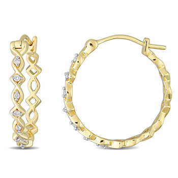 Bông tai Amour 10K Yellow Gold 1/10 Ct Tdw Diamond Hoop Earrings