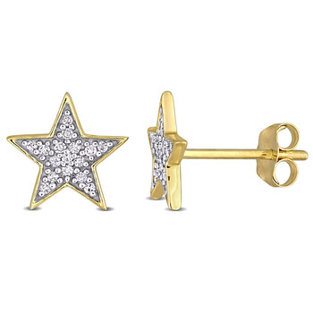 Bông tai Amour 10K Yellow Gold 1/10 Ct Tdw Diamond Star Stud Earrings