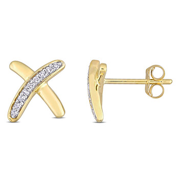 Bông tai Amour 10K Yellow Gold 1/10 Ct Tdw Diamond "X" Stud Earrings