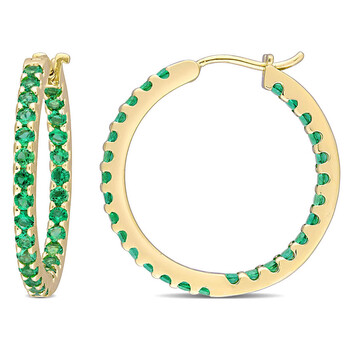 Amour 10K Yellow Gold 1 3/8 Ct Tgw Created Emerald Hoop Earrings 2 Bông tai Amour 10K Yellow Gold 1 3/8 Ct Tgw Created Emerald Hoop Earrings
