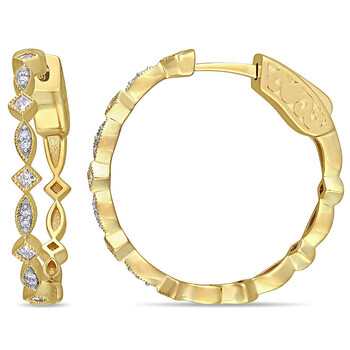 Bông tai Amour 10K Yellow Gold 1/4 Ct Tdw Diamond Geometric Hoop Earrings