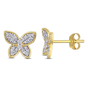 Bông tai Amour 10K Yellow Gold 1/5 Ct Tdw Diamond Butterfly Stud Earrings