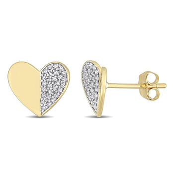 Bông tai Amour 10K Yellow Gold 1/6 Ct Tdw Diamond Heart Stud Earrings