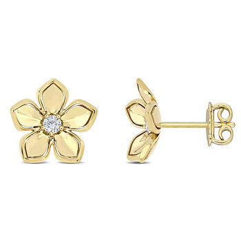 Bông tai Amour 10K Yellow Gold 1/7 Ct Tgw White Sapphire Floral Stud Earrings