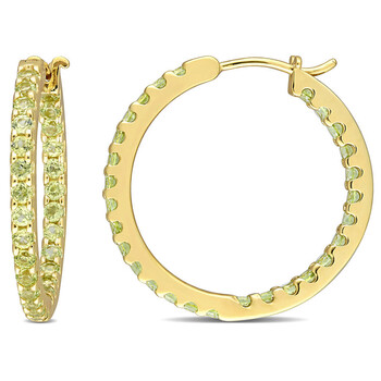 Bông tai Amour 10K Yellow Gold 2 1/4 Ct Tgw Peridot Hoop Earrings
