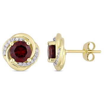 Bông tai Amour 10K Yellow Gold 2 Ct Tgw Garnet And 1/7 Ct Tdw Diamond Accent Swirl Earrings